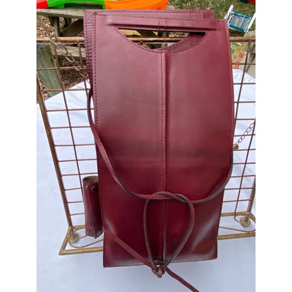 Luxury Oxblood Brown Leather Double Wine Bottle Carrier 15 inches tall EUC - Picture 5 of 12